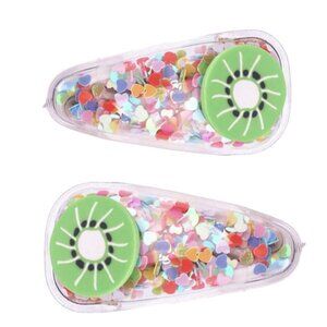 Kiwi Confetti Fruit Shaker 2 PCs Same Snap Hair Clips Hairpin Women Girls NEW